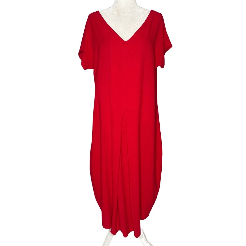 Oh My Gauze! Red Barrel Ballon Pleated Midi Dress Size 2 L/XL Coastal Casual